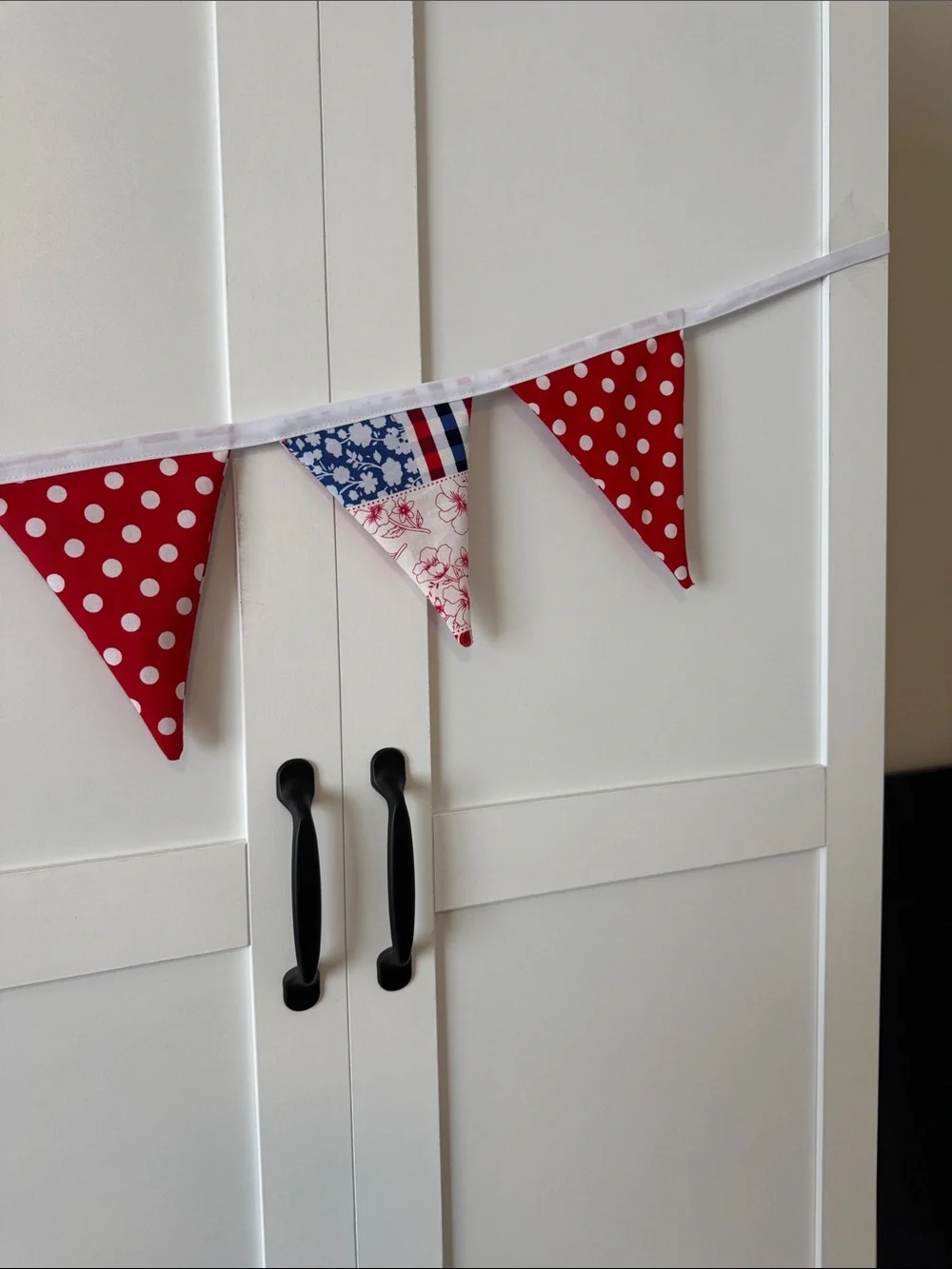 Red Patriotic  6” Triangle Fabric Bunting Garland - Festive Party Decoration